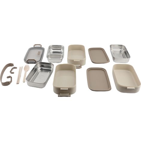 Boîte Déjeuner 304 Inox Étanche Empilable Container avec Baguettes Cuillère – École Bureau Camping 3 Couches, Kaki (1/4)