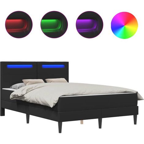 Cadre de lit avec bande lumineuse LED et tête de lit, ensemble deux pièces, similicuir (1/5)