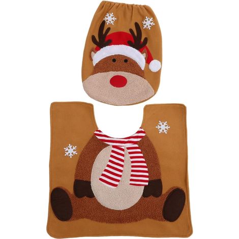 Protège abattant WC Noël décoratif, tapis sol lavable, housse amovible motif cerf.