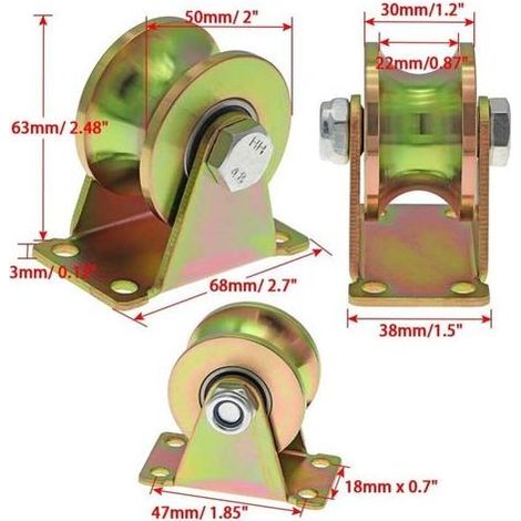 4 Stück 50-mm-Schiebetorrollen, Stahlrollen mit U-Nut, U-Nutrolle für Wendelaufschienen, Industriemaschinen, Rolltore, Tragfähigkeit 300 kg pro Rolle (1/5)