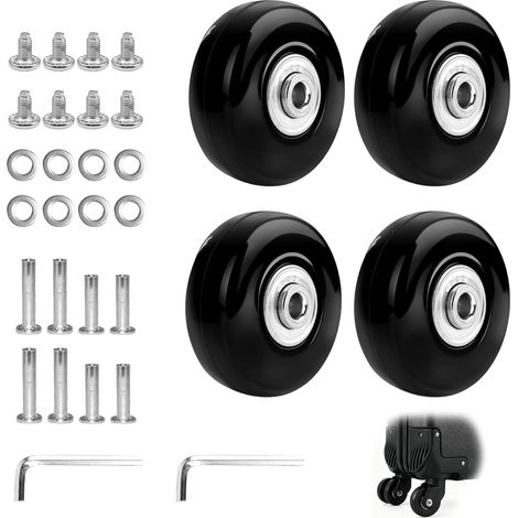4 Pièces Roue Valise Universelle, 45mm x 18mm Roulette Pivotante de Remplacement, Roues de Bagages de Rechange, Roues de Chariot en Caoutchouc avec Kit de Réparation pour Valises et Trolleys (1/5)