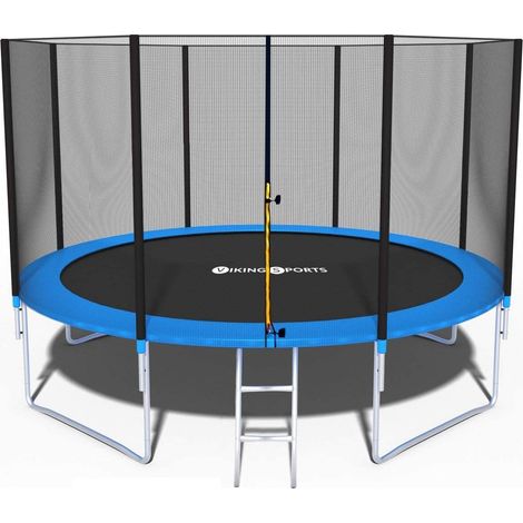 Trampoline - bleu - 374 cm - avec filet et échelle - jusqu'à 150 KG (1/5)