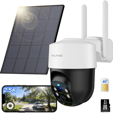 Camera Surveillance Exterieure sans Fil, 4g Camera Solaire avec Carte Sim, Alimentation Solaire, Vision Nocturne, 2.5K, Audio Bidirectionnel, Détection De Mouvement Pir, Carte microSD 32 Go (1/5)