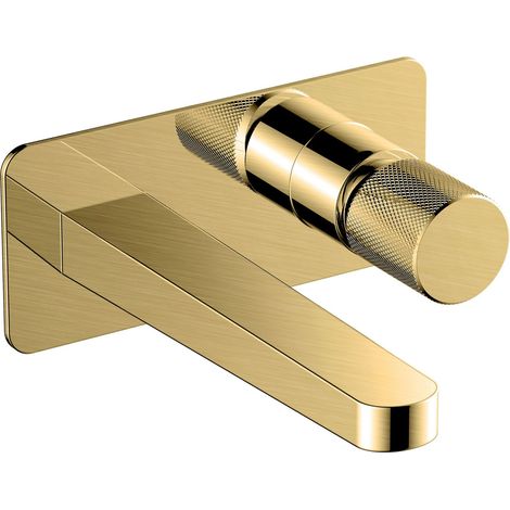 RAK Amalfi Brushed Gold Wall Mounted Basin Mixer Tap with Back Plate - RAKAMA3007G (1/2)