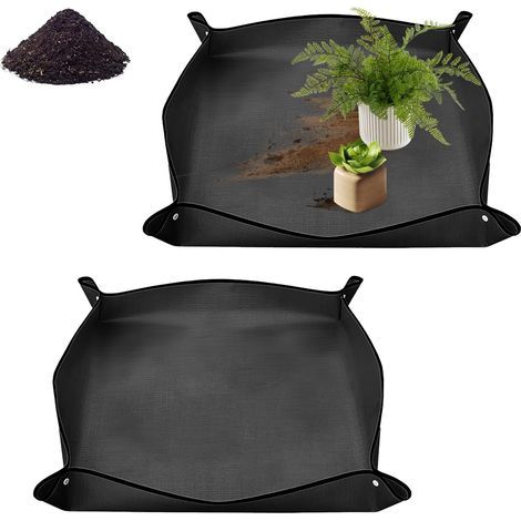 Lot de 2 tapis de plantation pour plantes - Tapis de jardinage - Vert - En polyéthylène - Imperméable - Pour pot - Plantes succulentes (50 x 50 cm) (1/5)