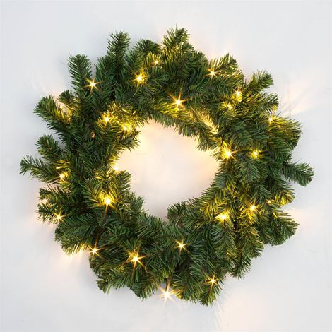 55cm Prelit Alaskan Pine White Christmas Wreath (1/4)