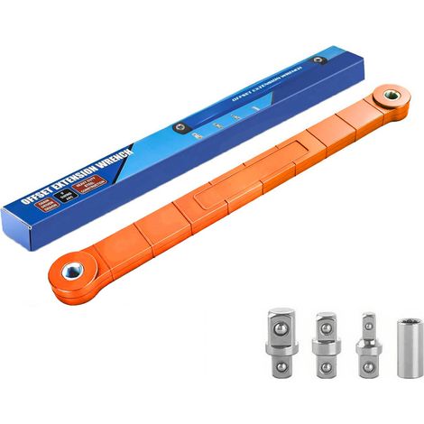 Clé à Cliquet Décalée 39cm, Rallonge de Clé à Douille 3/8", Outil Multifonction avec 4 Adaptateurs pour Réparation Auto et Espaces Étroits (1/5)