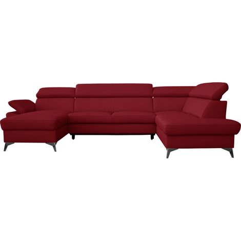 Canapé d'angle convertible en cuir italien de luxe 7/8 places WARINI avec coffre, rouge foncé, angle angle droit (1/4)