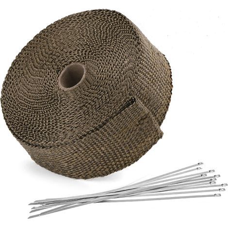 15M50mm Ruban Isolant Thermique en Titanium Magma + 10 Attaches de Câble en Acier Inoxydable de Noir pour Tuyeau Collecteur Echappement Moto Bande Isolante Thermique, (1/4)