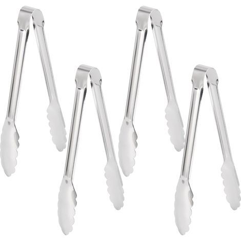 Pinza de alimentos plateada de 30 x 3,9 cm, juego de 4 pinzas metálicas para buffet, fiestas, vajilla y barbacoas multifuncionales al aire libre (1/5)