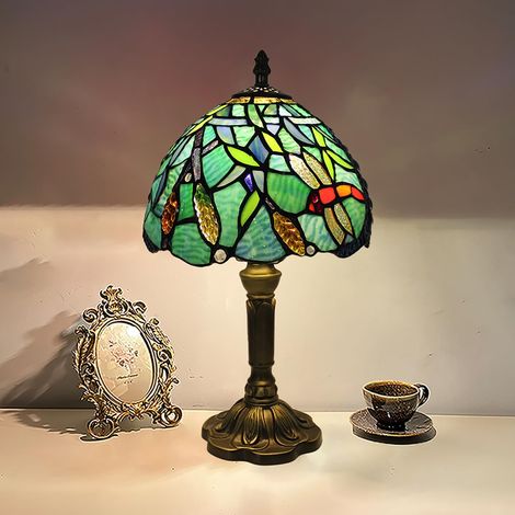 Tischlampe im Landhausstil, E27-Nachttischlampe, dekorative Vintage-Lampe mit Buntglasschirm, Leselampe, Wandleuchte für Schlafzimmer, Wohnzimmer, Büro (C)