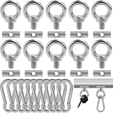 Set mit 10 6-mm-Markisenschienenstoppern mit 10 Karabinerhaken, Markisenhaken aus Edelstahl 304 für Wohnmobile zur Befestigung von Beleuchtung, Halterungen für Campingzubehör, Rohrstopfen
