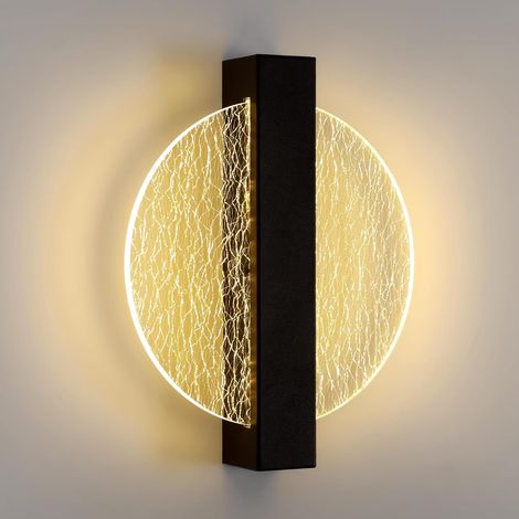 GOECO Indoor LED Wall Sconce, 12W 1500LM Black Round Modern Wall Lamp, Creative Wall Lighting for Living Room, Bedroom, Corridor, Stairs, Bar, Café, Dining Room
