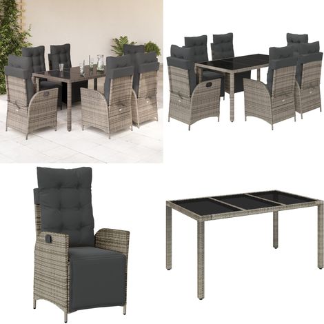 Ensemble à manger de jardin et coussins 7 pcs gris rotin - Chaise de jardin - Table de jardin (1/5)
