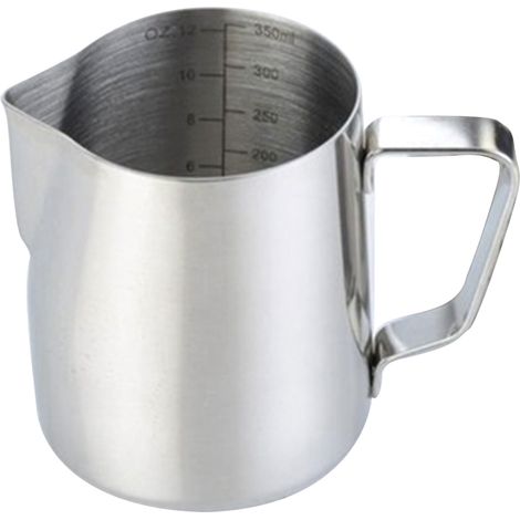 Pichet à lait en acier inoxydable 304, 350 ml, idéal pour la préparation du lait, le café et le mousseur à lait. Convient également pour l'espresso, le latte art et la mousse de lait. (1/5)