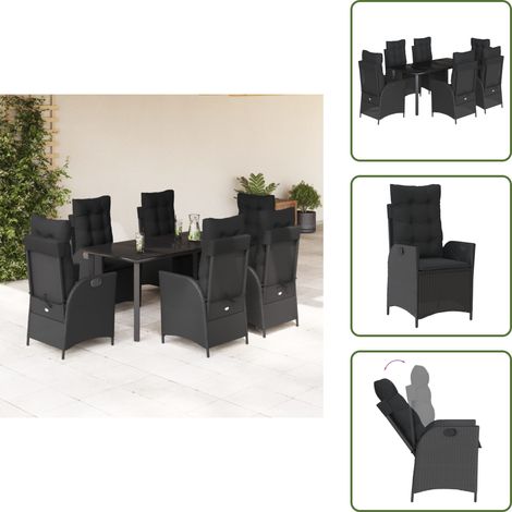 Cuscini da giardino - vidaXL Set da Pranzo da Giardino 7 pz Nero con Cuscini in Polyrattan - Poltrone da esterno