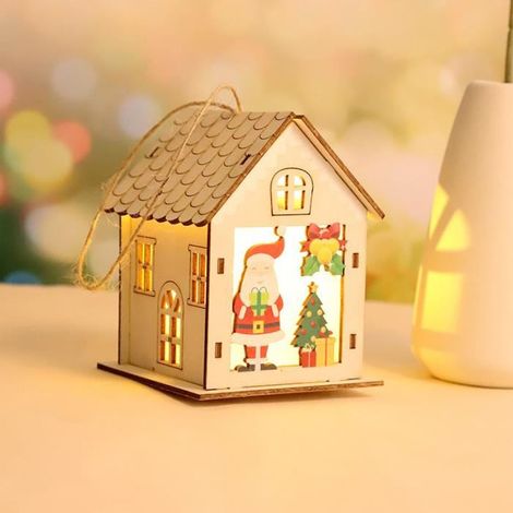 TuseRxln Weihnachtsdekoration – 2 kleine beleuchtete Holzhäuser – Gelb – Gemischt – Modern