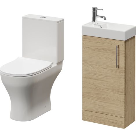 Napoli Cube Light Oak 400mm Single Door Vanity Unit and Jubilee Toilet Suite with Align Basin - 400mm - Chrome 160mm Handle