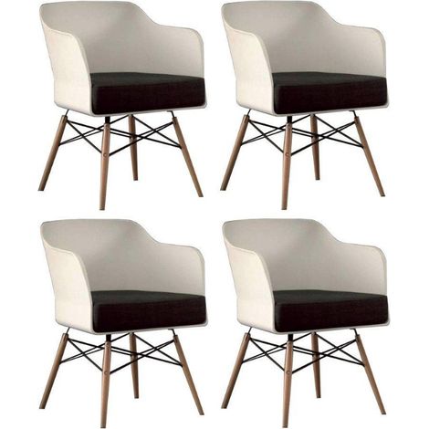 Chaise coque blanche et hêtre massif coussin anthracite Kinoa- Lot de 4 (1/5)