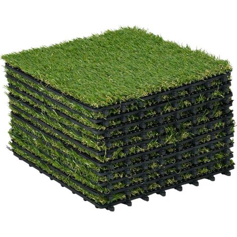 Gazon synthétique artificiel, set de 10 dalles carreaux 30x30 cm, épaisseur confort 3,5 cm à emboîter, vert. Idéal pour terrasse, balcon ou jardin, facile à installer, aspect naturel et résistant.