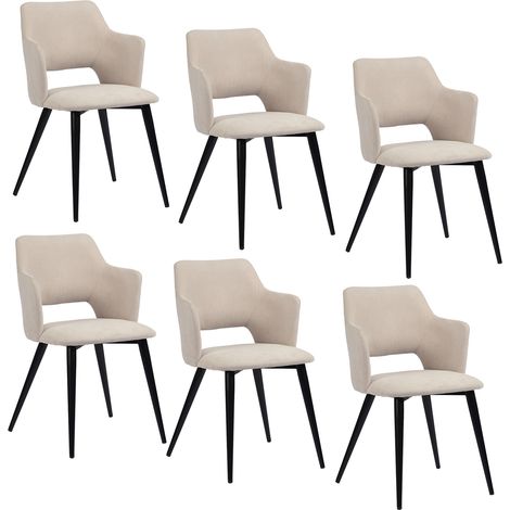 MEUBLES COSY Ensemble de 6 chaises de salle à manger scandinaves en tissu beige (1/5)