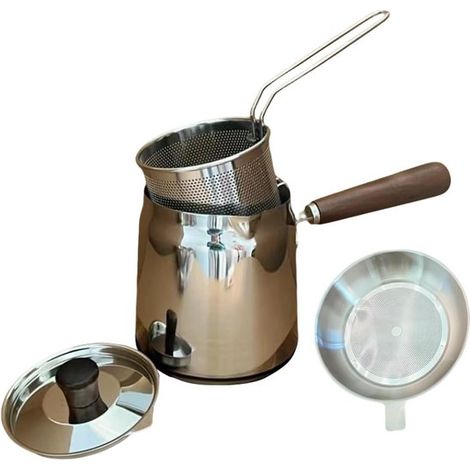 2-Liter-Fritteuse aus Edelstahl mit Frittierkorb und Sieb, Mini-Fritteuse für Herd und Küche, Camping und Grill (1/5)