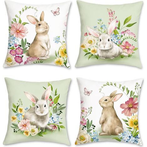4 Pièces Housse de Coussin Chaise 45 x 45 cm Velours Salon Taie d'oreiller pour Chambre Doux Lapin Canapé (1/4)