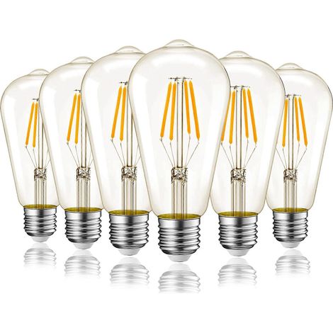 ST19 Dimmbare 5W LED-Edison-Glühbirne E26, bernsteinfarbenes Glas, 2700K, Vintage-Glühfaden, warmweißes Licht, 6er-Pack