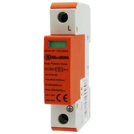 Scaricatore di Sovratensione SPD Tipo 1+2 1P 275V 50kA 1,5kV per Barra DIN A-CCS01-T1+T2/1-275-5025-50KA-1.5KV