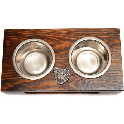 Papillon, Spaniel Continentale - supporto in legno con ciotole per cani, ciotole in acciaio per cani, regalo per l'adozione di un cane di Art-Dog (1/5)