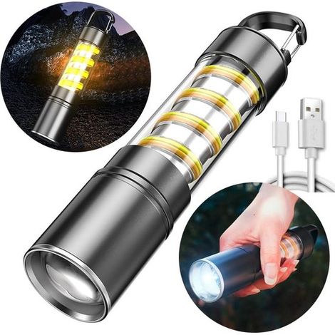Torcia e lanterna a LED per esterni, USB Type-C, 5 modalità di illuminazione, batteria da 1200 mAh per il campeggio. (1/5)