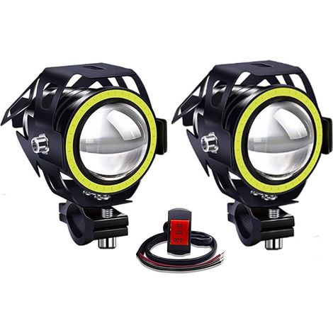2PCS Phares Avant Moto 1 Mode,Universel U7 Moto Feux Additionnels 12V 24V LED Phares Avant Motos Anti Brouillard Projecteur Spot LED Motos avec Interrupteur (Blanc) (1/5)