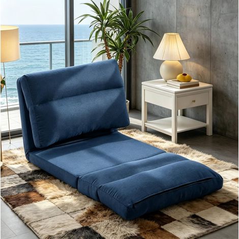 Fauteuil de sol convertible 70 x 72 x 56 cm, dossier inclinable 90° à 180°, bleu OKMYHOME (1/5)