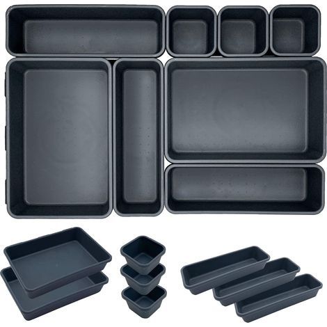 Set of 8 Extra Deep Plastic Drawer Organiser for Office Kitchen Trays Universal Shape Keep Drawer Tidy for Office and Home (1/5)