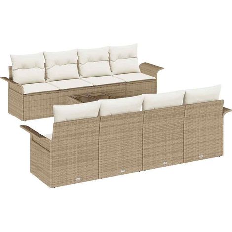 Garden Sofa Set 9 pcs Beige Poly rattan vidaXL
