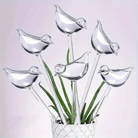 goteros para plantas, aspersores transparentes con forma de pájaro, globos de autorriego de plástico, bombillas de autorriego para jardines interiores y exteriores. (1/5)