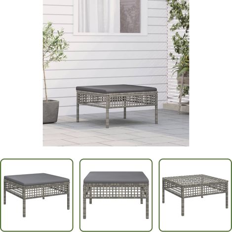 vidaXL Repose-pied en rotin poly - Tabouret de jardin avec coussin gris résine tressée (1/5)