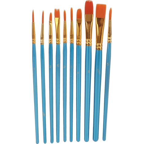 10 pinceaux aquarelle lavables manches bois bleu nacré, tailles variées pour artistes débutants et confirmés (1/5)