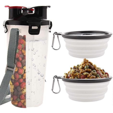 Bouteille d'eau et récipient alimentaire portable pour animaux de compagnie pour les voyages, bouteille 2 en 1 avec 2 bols pliables, options de couleurs multiples[ls] (1/5)