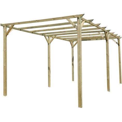 Pergola en bois imprégné 3 x 6 mètres – 6 poteaux 9x9cm – Traverses 32x68mm – Pannes rainurées 32x68mm pour montage facile (1/2)