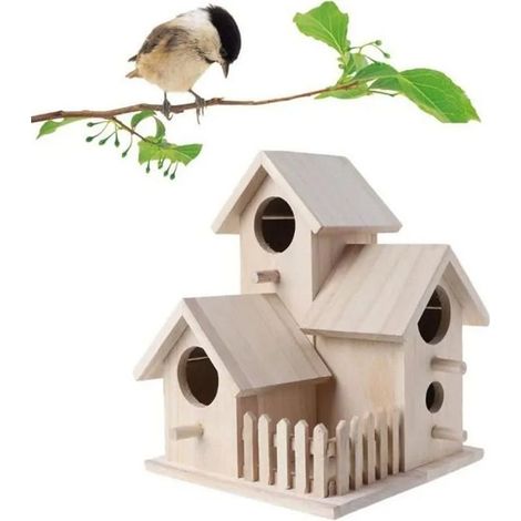 Nichoir maison en bois véritable Volière Mangeoire à oiseaux cage oiseau grand fort Sécurité 20.5x15.5x15.5cm (1/4)