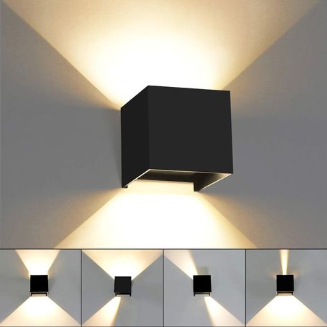 Applique murale intérieure/extérieure 12 W, étanche IP65, LED, orientable haut/bas, lumière blanc chaud 3000 K, idéale pour le salon, la chambre ou le couloir, lot de 1 - Noir