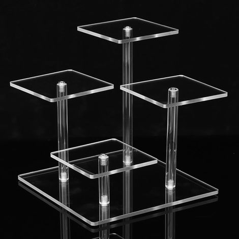 Présentoir en Acrylique Transparent, Etagere Transparente, étagère Support Figurine Acrylique à 3 Niveaux/4 Plateaux pour Bijoux, Desserts, Cupcakes, Cosmétiques, Figurines, Parfums (1/5)