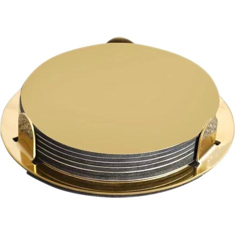 Dessous de verre en acier inoxydable doré avec support, lot de 6, dessous de tasse en métal, base antidérapante en EVA pour café, bar, table à manger, décoration de table basse (1/5)
