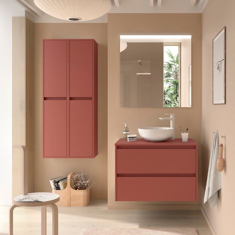 Meuble sous vasque double 2 tiroirs – Fermeture amortie – Guides Hettich – Lavabo intégré en porcelaine – Finitions variées – Salgar