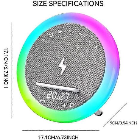 Réveil portable, enceinte Bluetooth, lumière LED, enceinte à chargement sans fil 15 W, lecteur de musique à bruit blanc pour l'aide au sommeil (1/5)
