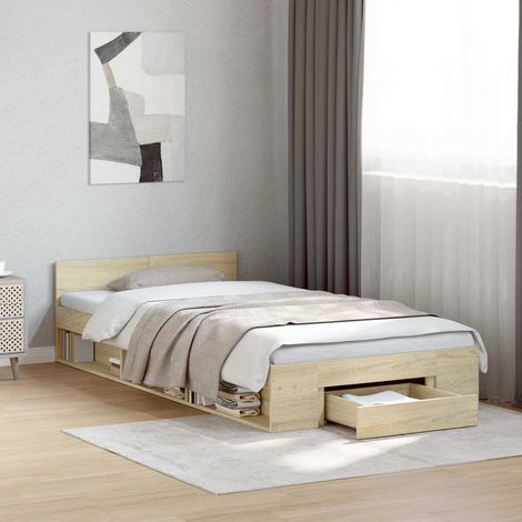 Cadre de lit 80 x 200 cm avec rangement en bois d’ingénierie chêne sonoma, 39.12kg - PANGIVO (1/5)