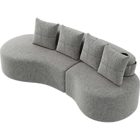 ELVMI Divano lineare con Portabicchieri Tasche laterali e 4 Cuscini in Lino Grigio Chiaro 240 x 109 x 60 cm (1/5)