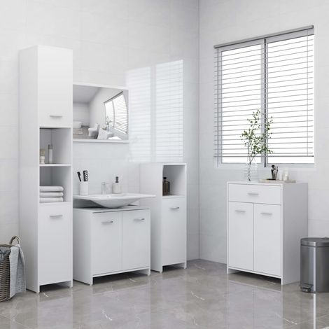 Meubles de salle de bain Blancs : Armoire, meuble-lavabo, armoi haute et basse (1/5)