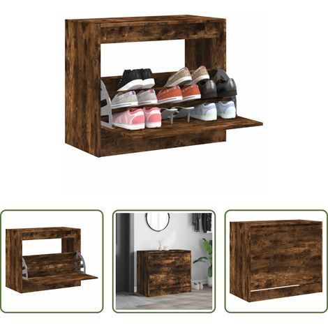 vidaXL Schuhschrank Holzwerkstoff -  Schuhschrank Räuchereiche 80x42x69 cm Holzwerkstoff (1/5)